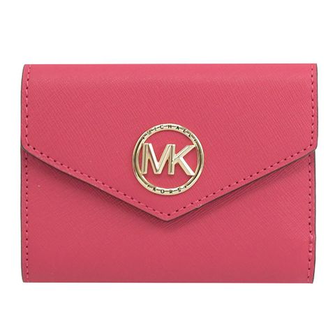 MICHAEL KORS Greenwich 金屬MK三折零錢短夾.桃紅