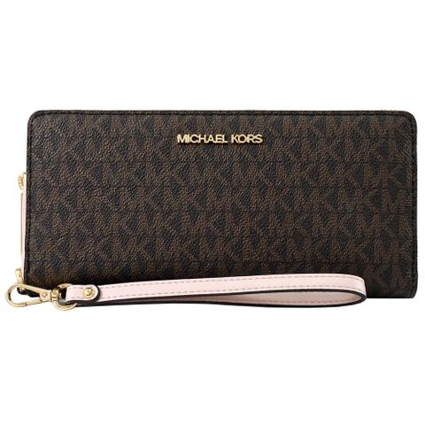 MICHAEL KORS Jet Set Travel 印花拉鍊長夾.深咖/淺粉
