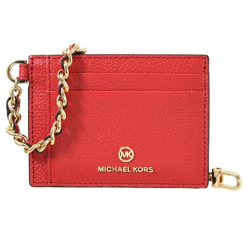 Michael Kors Jet Set Charm 浮雕LOGO鍊條掛飾卡夾.赤紅