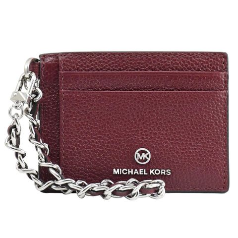 Michael Kors Jet Set Charm 浮雕LOGO鍊條掛飾卡夾.酒紅