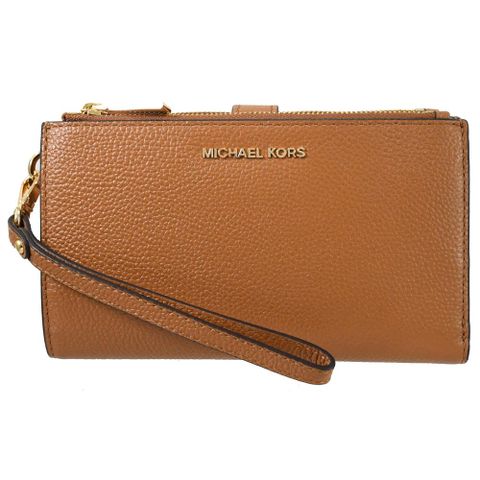 MICHAEL KORS JET SET 荔紋手提式雙拉鍊長夾.咖