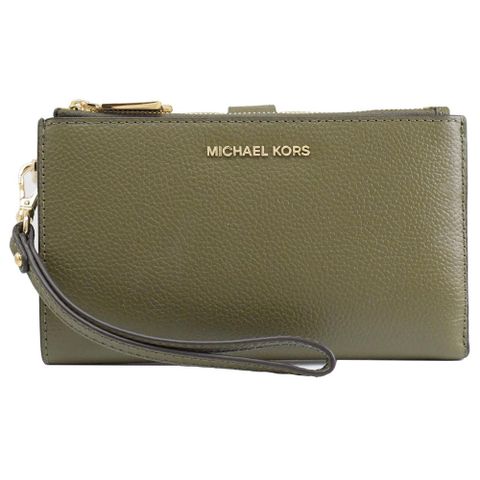MICHAEL KORS JET SET 荔紋手提式雙拉鍊長夾.橄欖綠
