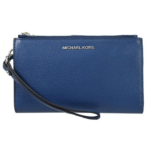 Michael Kors JET SET 荔紋手提式雙拉鍊長夾.藍