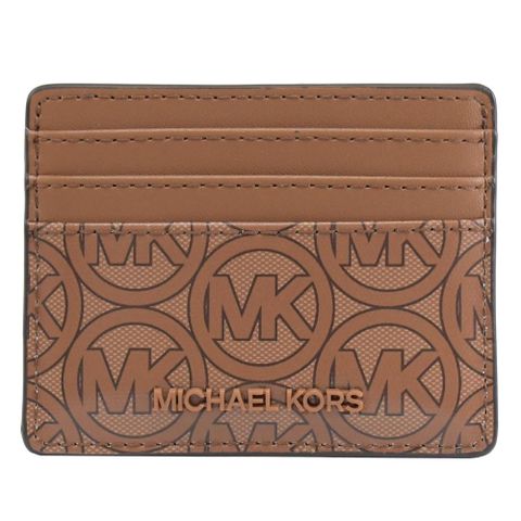 Michael Kors JODIE 圓標MK印花隨身名片卡夾.咖