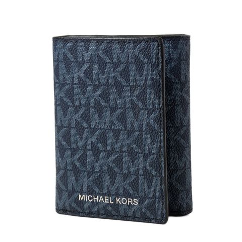 MICHAEL KORS 男款 緹花LOGO防刮三折短夾-藍色