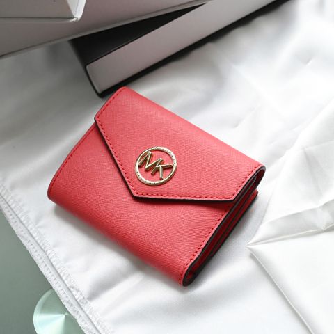 MICHAEL KORS Greenwich 金屬MK三折零錢短夾.桃粉