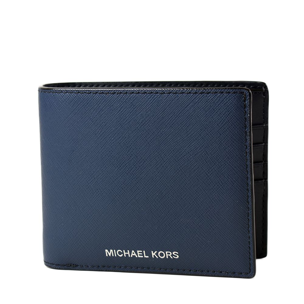 Michael Kors  男款 燙印LOGO防刮八卡短夾/附證件夾-藍色