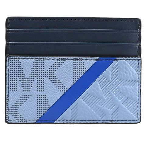 MICHAEL KORS COOPER 撞色印花皮革隨身卡夾.藍/深藍