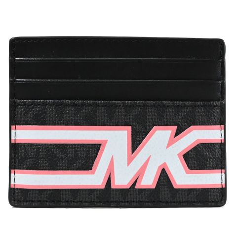 MICHAEL KORS COOPER 撞色印花皮革拼接隨身卡夾.黑灰