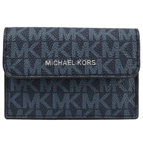 MICHAEL KORS COOPER 經典印花風琴式卡片零錢包.深藍