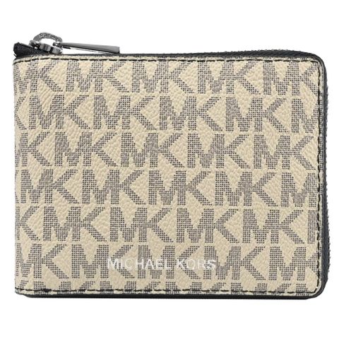 MICHAEL KORS COOPER 經典印花拉鍊四卡零錢短夾.棕色