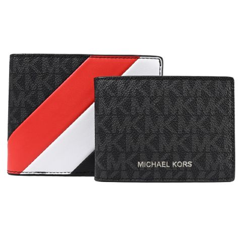 MICHAEL KORS GIFTING 拼接款短夾附活動夾禮盒組.黑灰