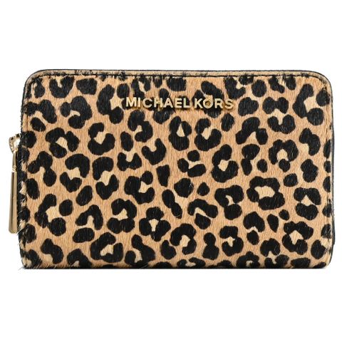 MICHAEL KORS JET SET 豹紋印花拉鍊卡片零錢包.黑邊