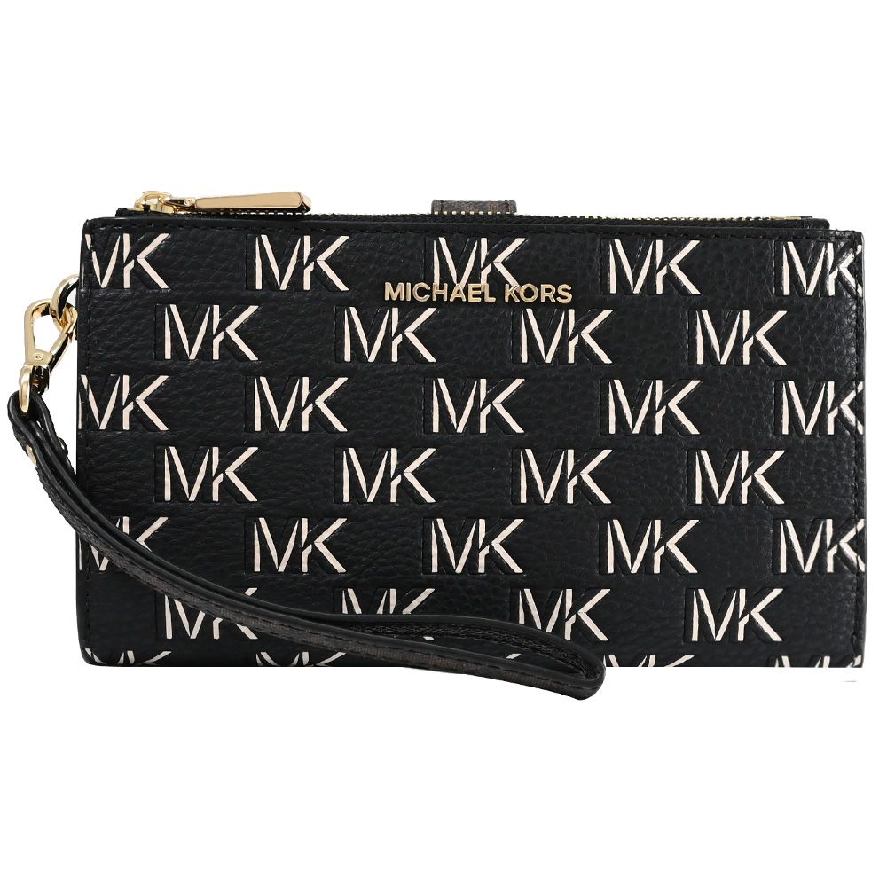 Michael Kors  JET SET 撞色印花手提式雙拉鍊長夾.黑