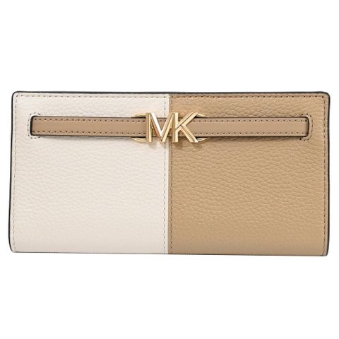 Michael Kors REED 金屬LOGO撞色對開釦式長夾.駝/白