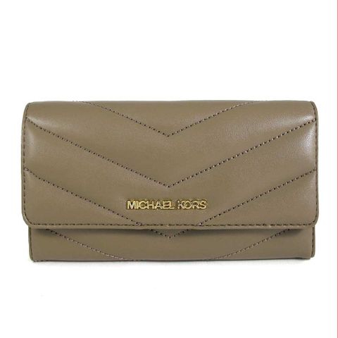 MICHAEL KORS JET SET TRAVEL 金字Logo暮灰色山型紋绗縫三折式長夾