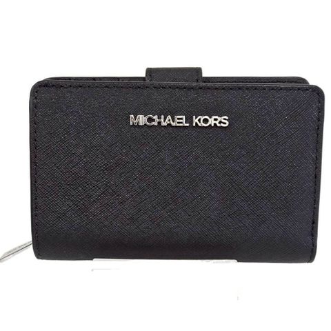 MICHAEL KORS JET SET金字素面防刮皮革中夾 黑色