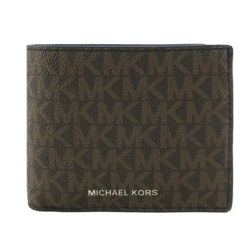 Michael Kors 滿版男款對開短夾(附證件夾)-棕