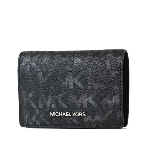 Michael Kors 專櫃款 緹花LOGO釦式對開中夾-黑色