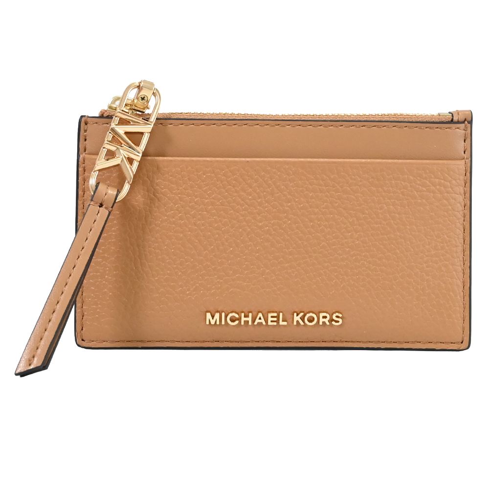 Michael Kors EMPIRE 荔枝皮革卡片零錢包.淺咖