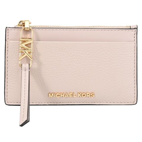 Michael Kors EMPIRE 荔枝皮革卡片零錢包.粉