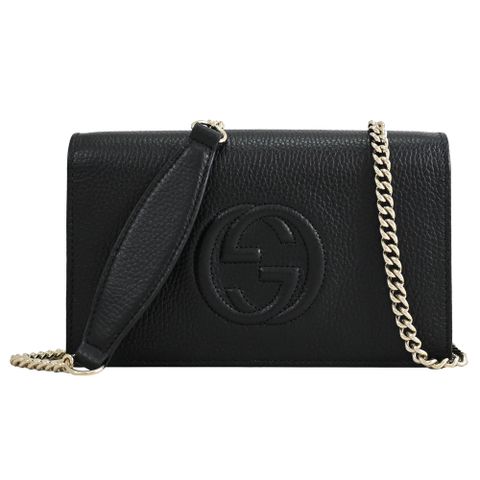 GUCCI 598211 Soho立體雙G LOGO肩斜翻蓋鍊包.黑