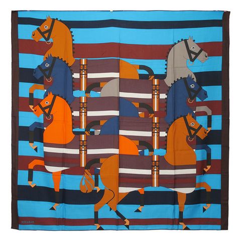 Hermes Rocabar Shawl 馬匹印花真絲披肩(咖藍)