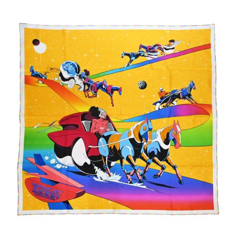 HERMES 愛馬仕 Space Derby scarf 90太空德比真絲方巾(黃)