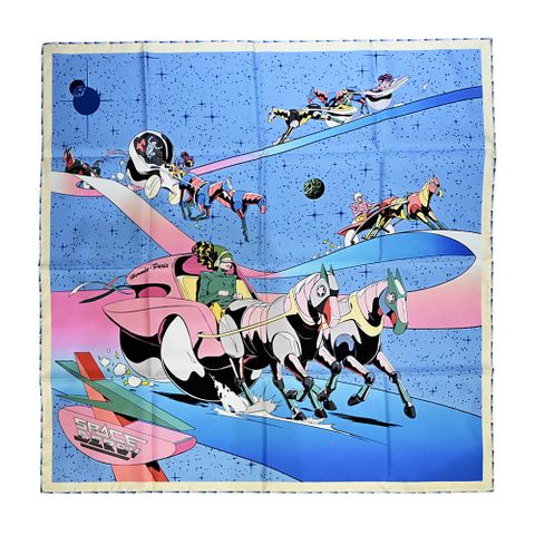 HERMES Space Derby scarf 90太空德比真絲方巾(藍彩)