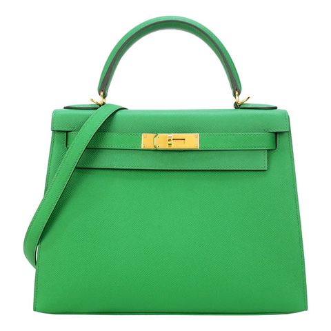 HERMES 愛馬仕 Kelly 28CM Epsom 牛皮 手提/肩背凱莉包(D刻/1L 仙人掌綠/金釦)