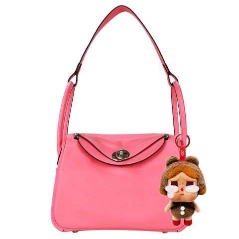 HERMES 愛馬仕 Lindy 26CM Evercolor Laiton 牛皮轉釦手提/肩背兩用包( A刻/8W杜鵑桃粉/銀釦)