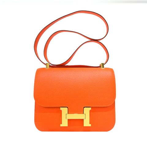 HERMES Constance 24CM Epsom Y刻牛皮斜背包(9J火焰橘/金釦)