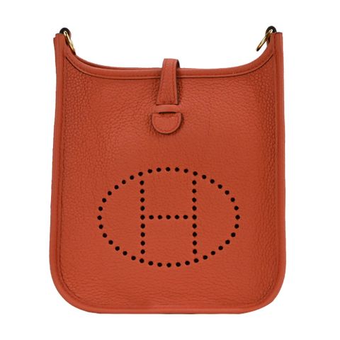 HERMES 愛馬仕 Evelyne 16CM T/C H LOGO 牛皮斜/肩背包(Z刻/ R1 黏土紅/金扣)