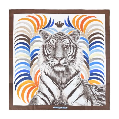 Hermes 愛馬仕 Tigre Royal 王室之虎 90 真絲雙面用方巾(咖啡)