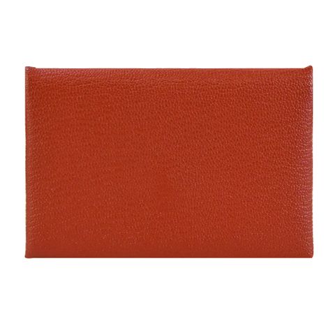 Hermes 愛馬仕經典Calvi系列羊皮釦式名片/零錢包(36磚紅)