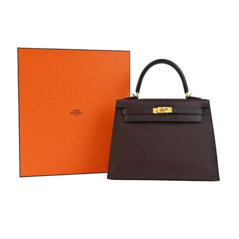 Hermes 愛馬仕Kelly 25cm Epsom牛皮手提/肩背凱莉包(0Z紅棕/U刻/金釦)