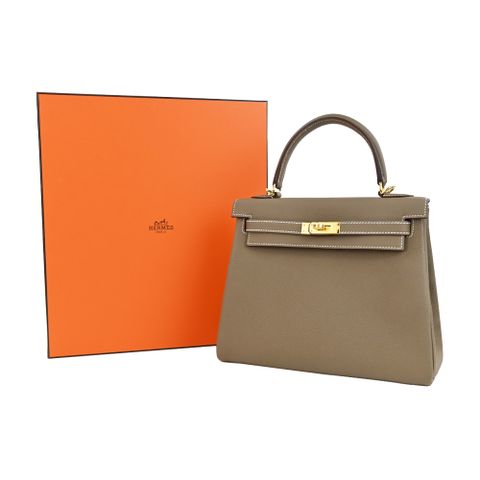 Hermes 愛馬仕Kelly 25cm Epsom牛皮手提/肩背凱莉包(18大象灰/U刻/金釦)