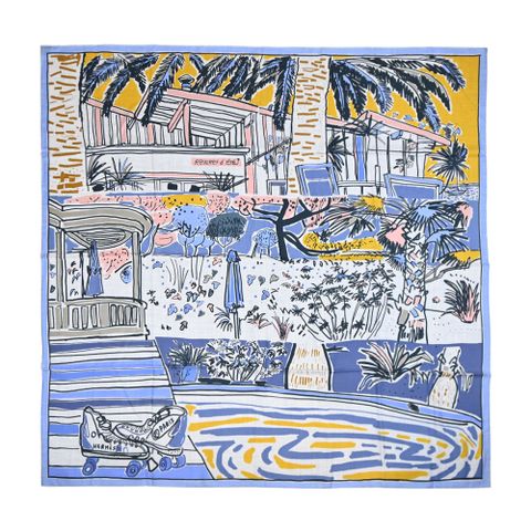 Hermes 愛馬仕 Rayures d Ete 140夏季條紋喀什米爾與真絲混紡方巾(雲紋灰/藍/玫瑰)