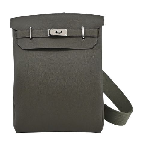 Hermes 愛馬仕Hac a Dos 26cm TG牛皮肩背包(C6墨綠/U刻/銀釦)