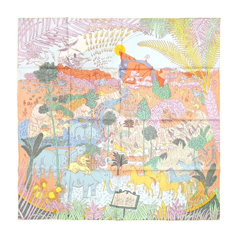 Hermes 愛馬仕 Le Carnaval des Animaux 90 
動物嘉年華真絲方巾(水青/綠/黃)