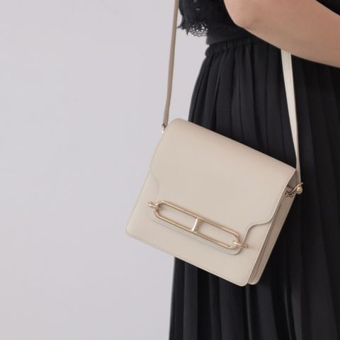 HERMES 愛馬仕 Mini Roulis 18 小牛皮翻蓋斜背包.白/淡金