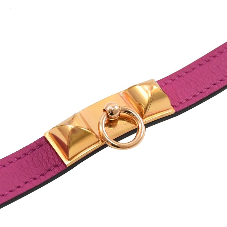 HERMES 愛馬仕  Rivale Double Tour經典金釦雙圈皮手環.桃紫
