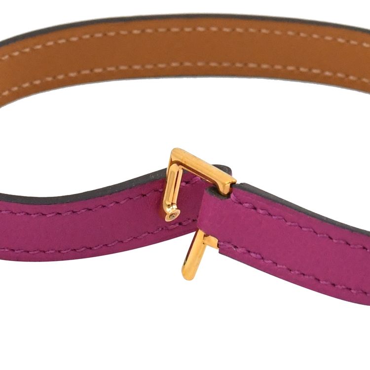 HERMES 愛馬仕  Rivale Double Tour經典金釦雙圈皮手環.桃紫