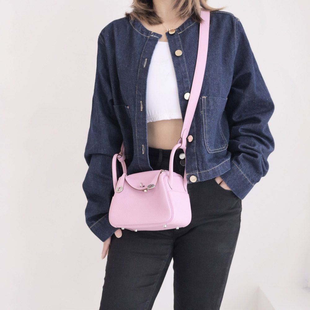 HERMES 愛馬仕 Mini Lindy Bag 銀釦兩用包.錦葵紫 18cm