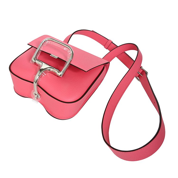 HERMES 愛馬仕  經典Della Cavalleria mini Epsom牛皮斜背包 (8W杜鵑花色/銀釦)