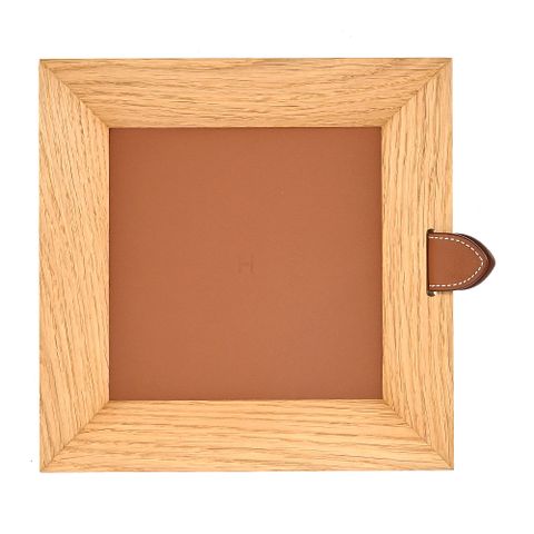 Hermes 愛馬仕 Atrium 橡木拼接皮革方形零錢托盤(中/23cm)