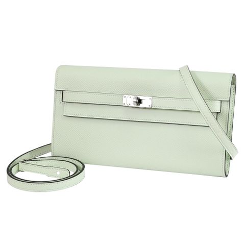 HERMES Kelly To Go 經典轉釦翻蓋斜背包/長夾.氣泡綠