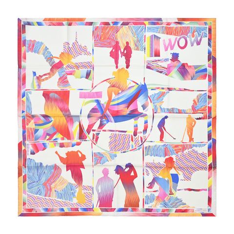 Hermes 愛馬仕 Wow Marble Silk 84 cm手工捲邊斜紋真絲方巾(玫瑰/白/藍)