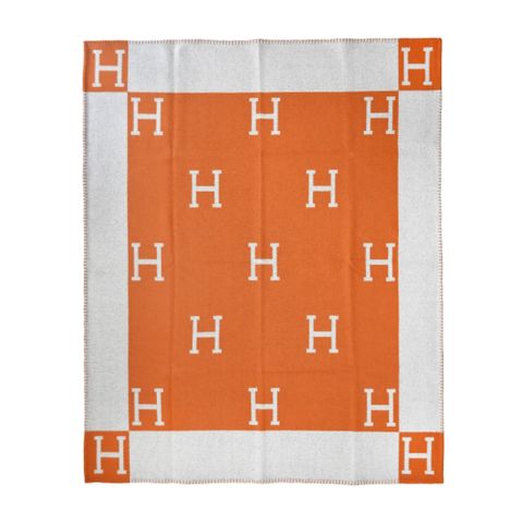 Hermes 愛馬仕 Avalon 美麗諾羊毛與喀什米爾混紡薄毯(橘)