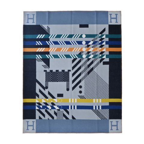 Hermes 愛馬仕 Avalon Jump’H 緹花織羊毛與喀什米爾混紡毛毯(藍)